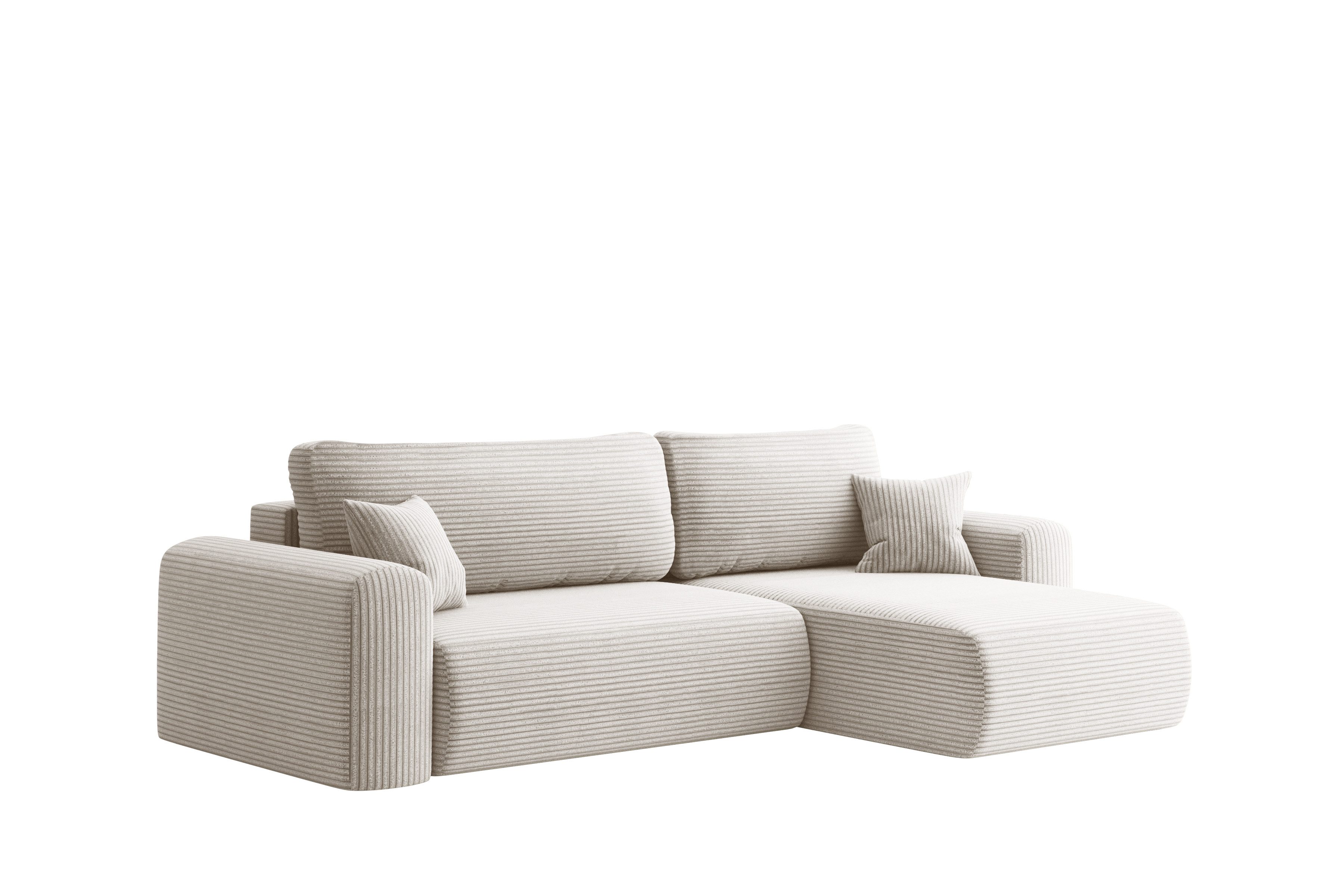 yourhouse24 Ecksofa CAPRO L-Form Couch, Cord/Geflecht-Stoff, mit Bettfunktion und Bettkasten, Seite universal