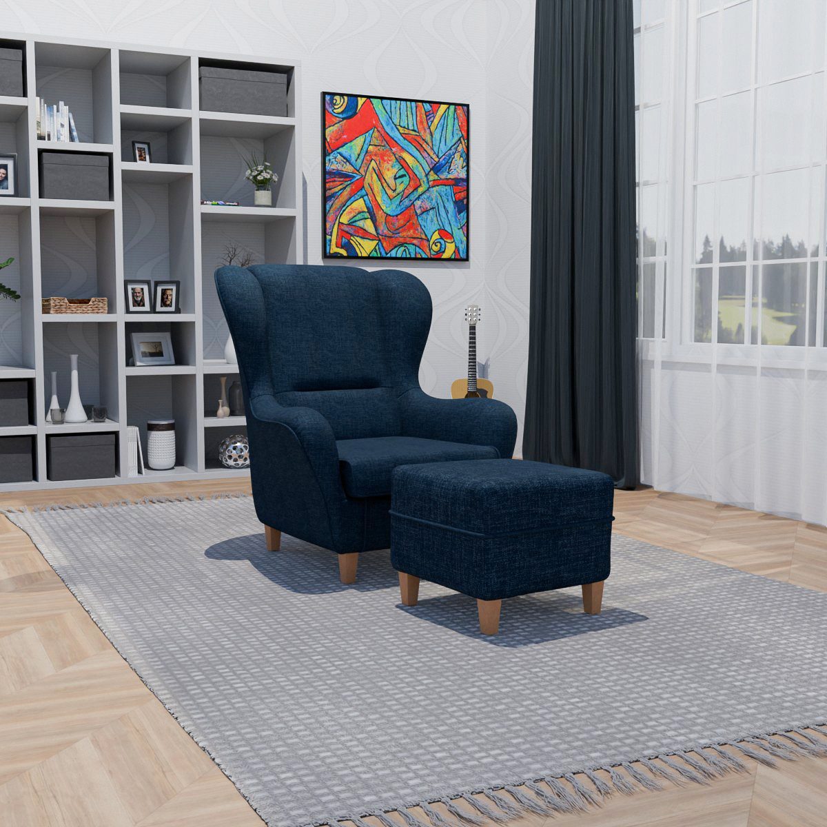 Supellex Ohrensessel Sofia Relaxsessel mit Hocker – Vienna Dunkelblau