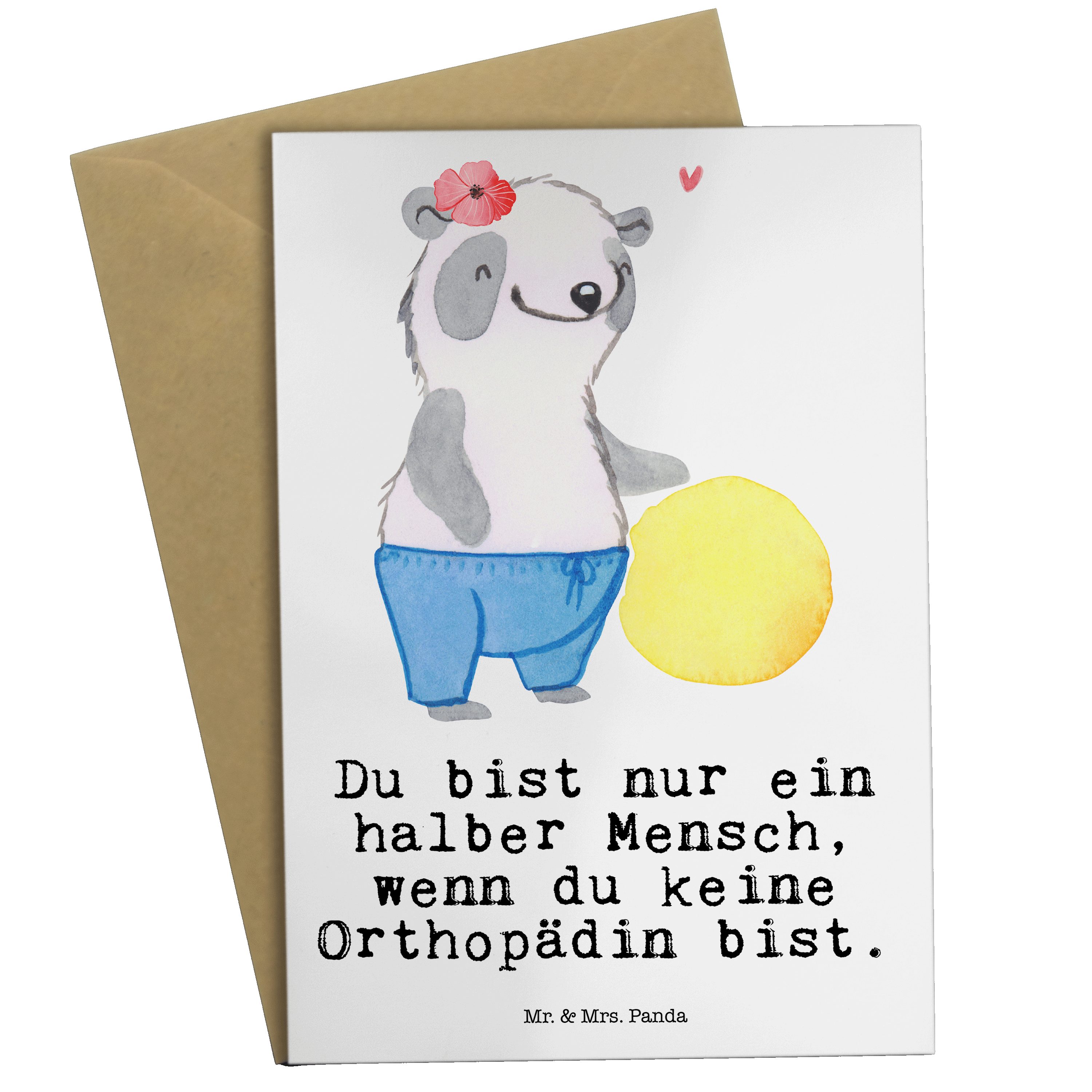Mr. & Mrs. Panda Grußkarte Orthopädin mit Herz - Weiß - Geschenk, Klappkarte, Krankenhaus, Mitar | Grußkarten