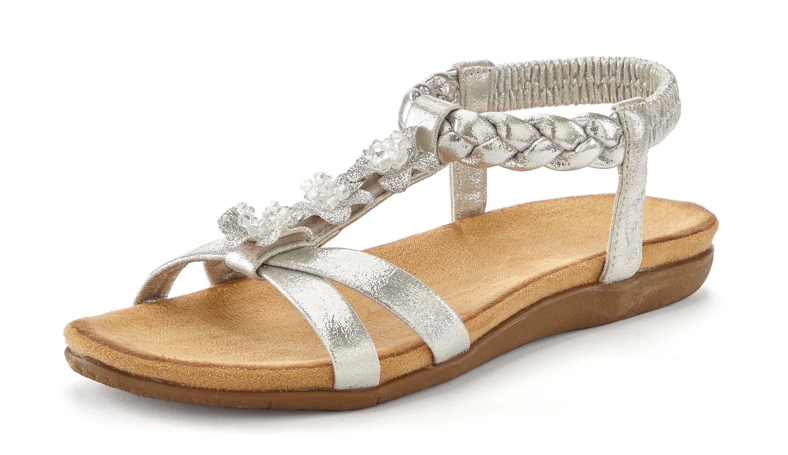 LASCANA Sandale Sandalette, Sommerschuh mit Schmucksteinchen und elastischem Riemchen