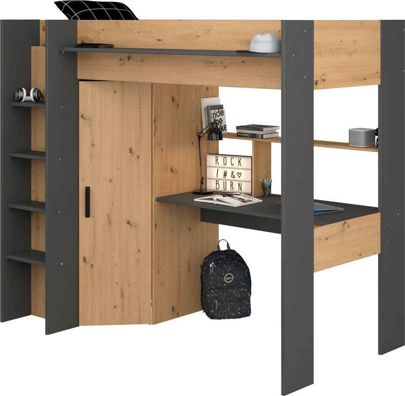 Parisot Hochbett »Heavy« mit integrierten Kleiderschrank, Schreibtisch und Leiter, viele Ablageflächen