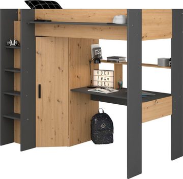 Parisot Hochbett Heavy ALL-IN-ONE, mit Kleiderschrank, Schreibtisch, Leiter, Stauraum