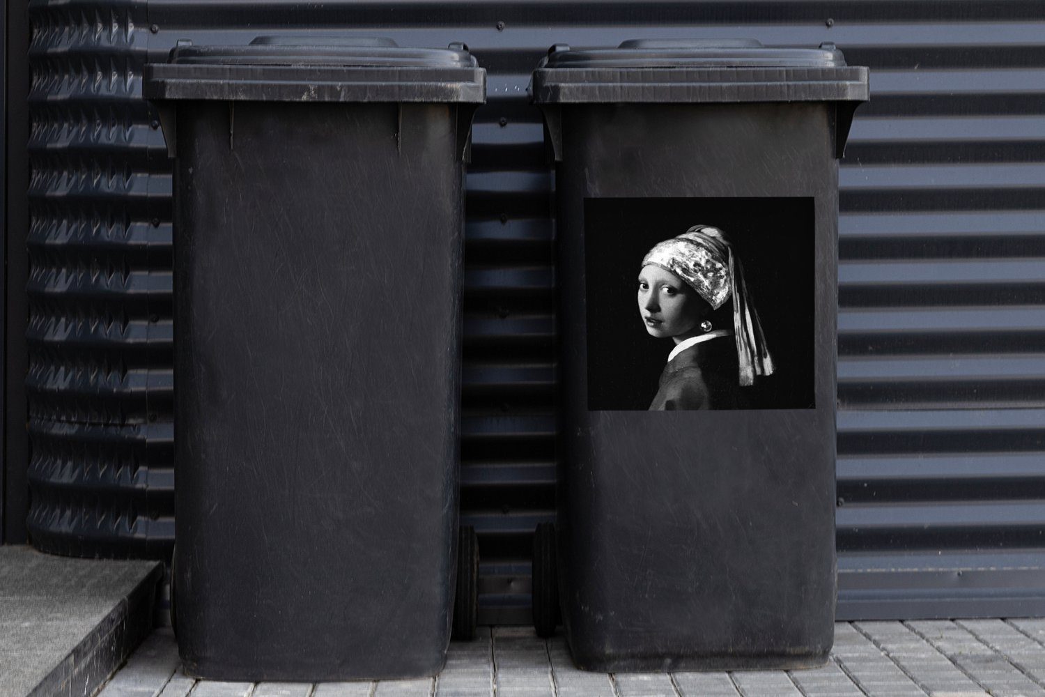 MuchoWow Wandsticker Das - - Mülltonne, St), (1 Container, Abfalbehälter Sticker, Perlenohrring Vermeer Mädchen und mit Mülleimer-aufkleber, Johannes Schwarz dem