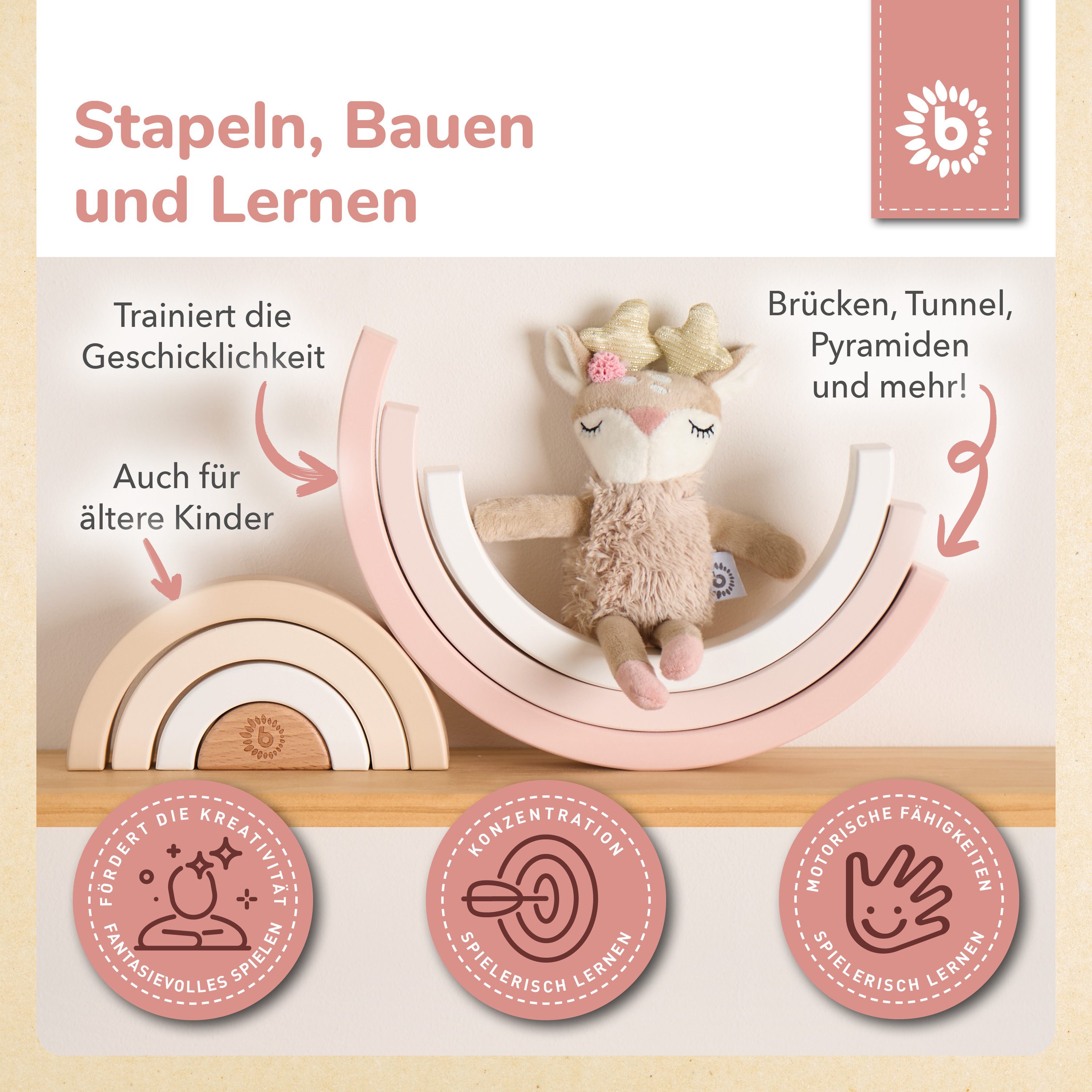 BIECO Stapelspielzeug Bieco Regenbogen Holz Reh Ella Baby