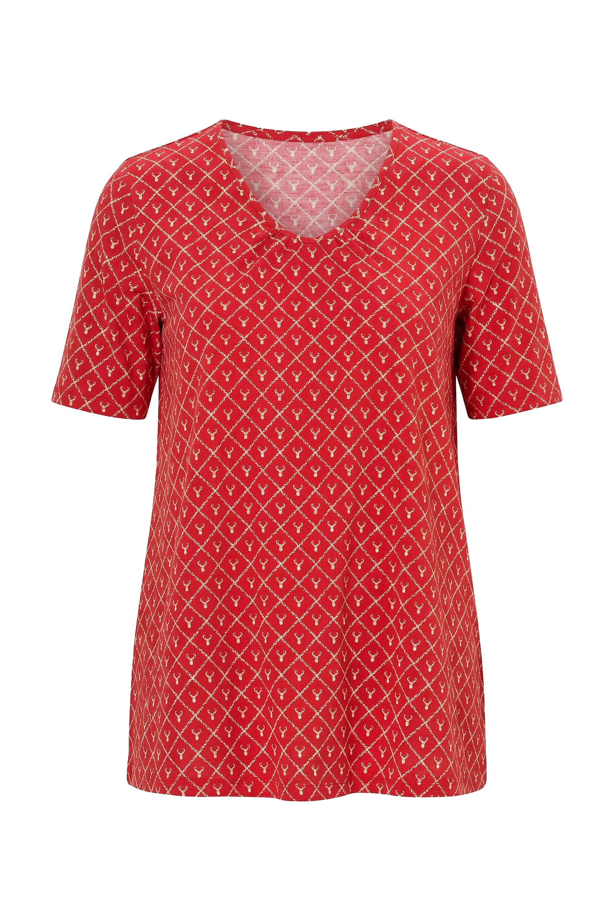 Ulla Popken T-Shirt T-Shirt Hirschgeweih A-Linie V-Ausschnitt Halbarm