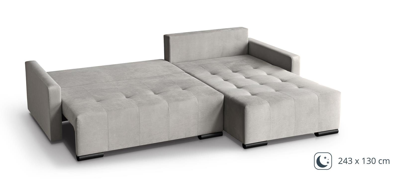 Ecke Beige mit L-Form und Schlaffunktion (paros Eckcouch Velours mane, Beautysofa Bono, aus 02) Bettkasten, Ecksofa mit universelle