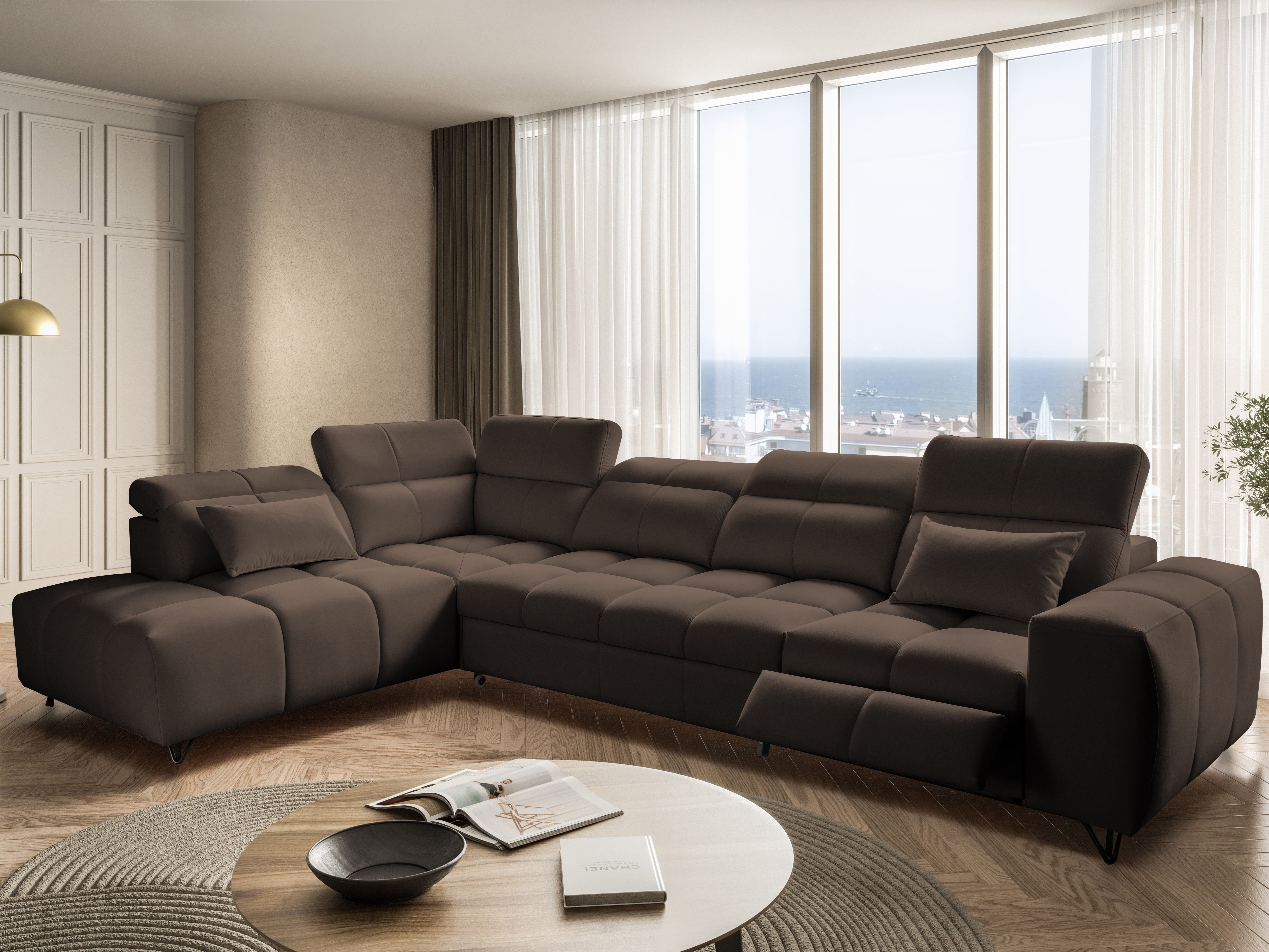 Möbel für Dich Ecksofa Calisto 11 Relax mit elektrischer Fußstütze und Schlaffunktion, mit 6 verstellbaren Kopfstützen und Bettkasten