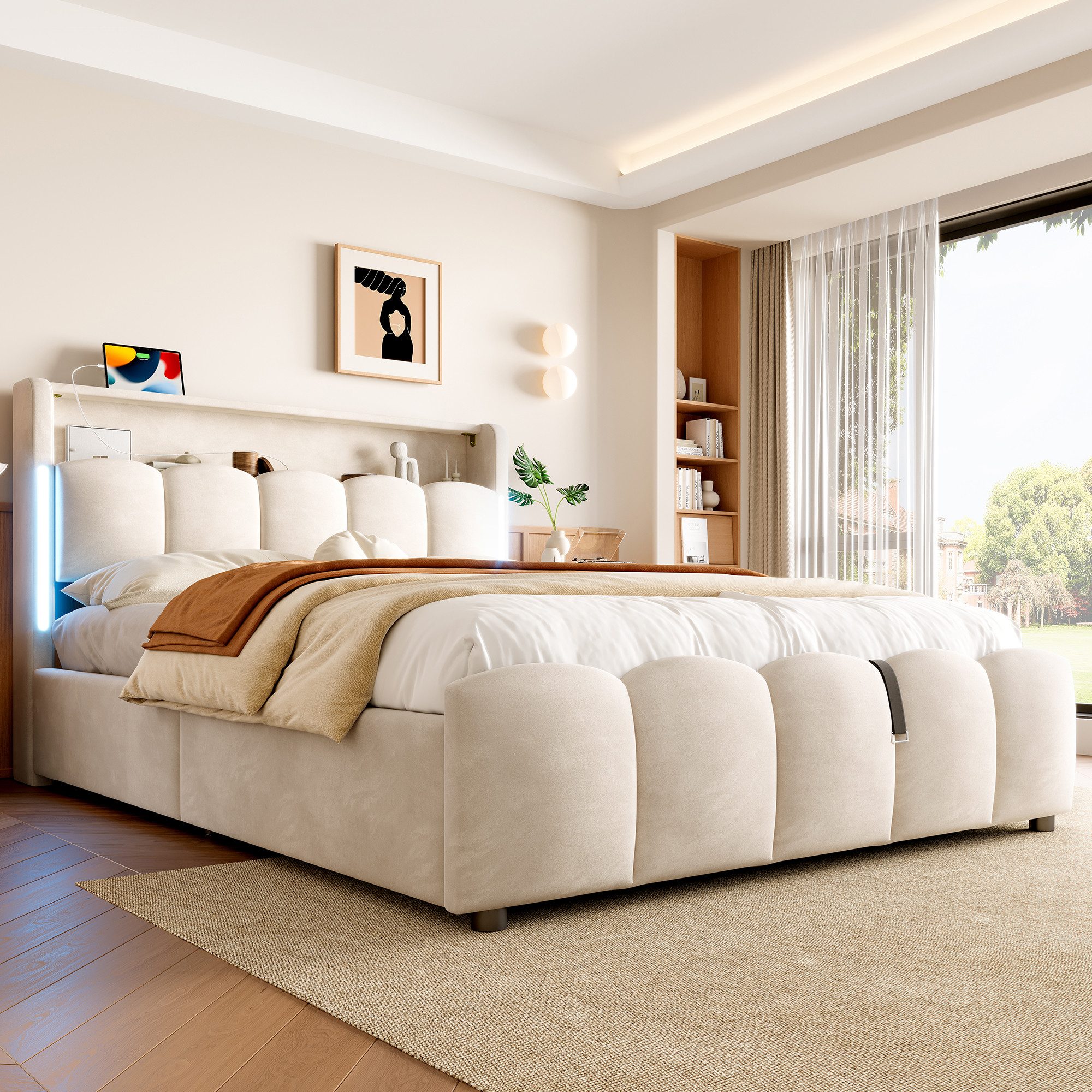 Merax Polsterbett (1-tlg), Hydraulisches Stauraumbett 140x200cm mit LED USB günstig online kaufen