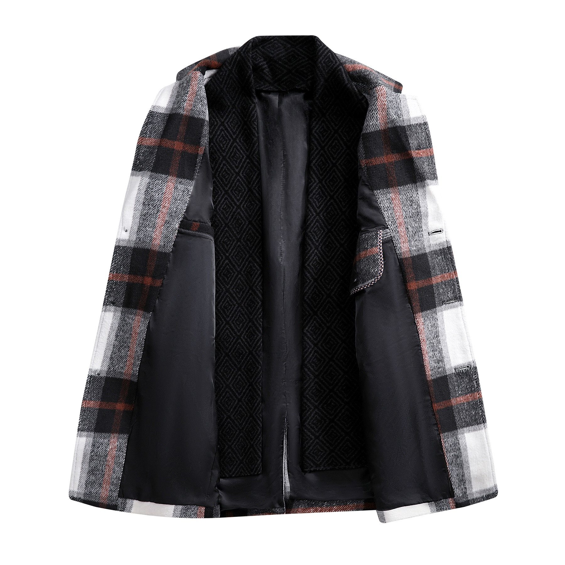 Allthemen Wollmantel mit Karomuster Kurzmantel im Regular Fit Warmer Wintermantel