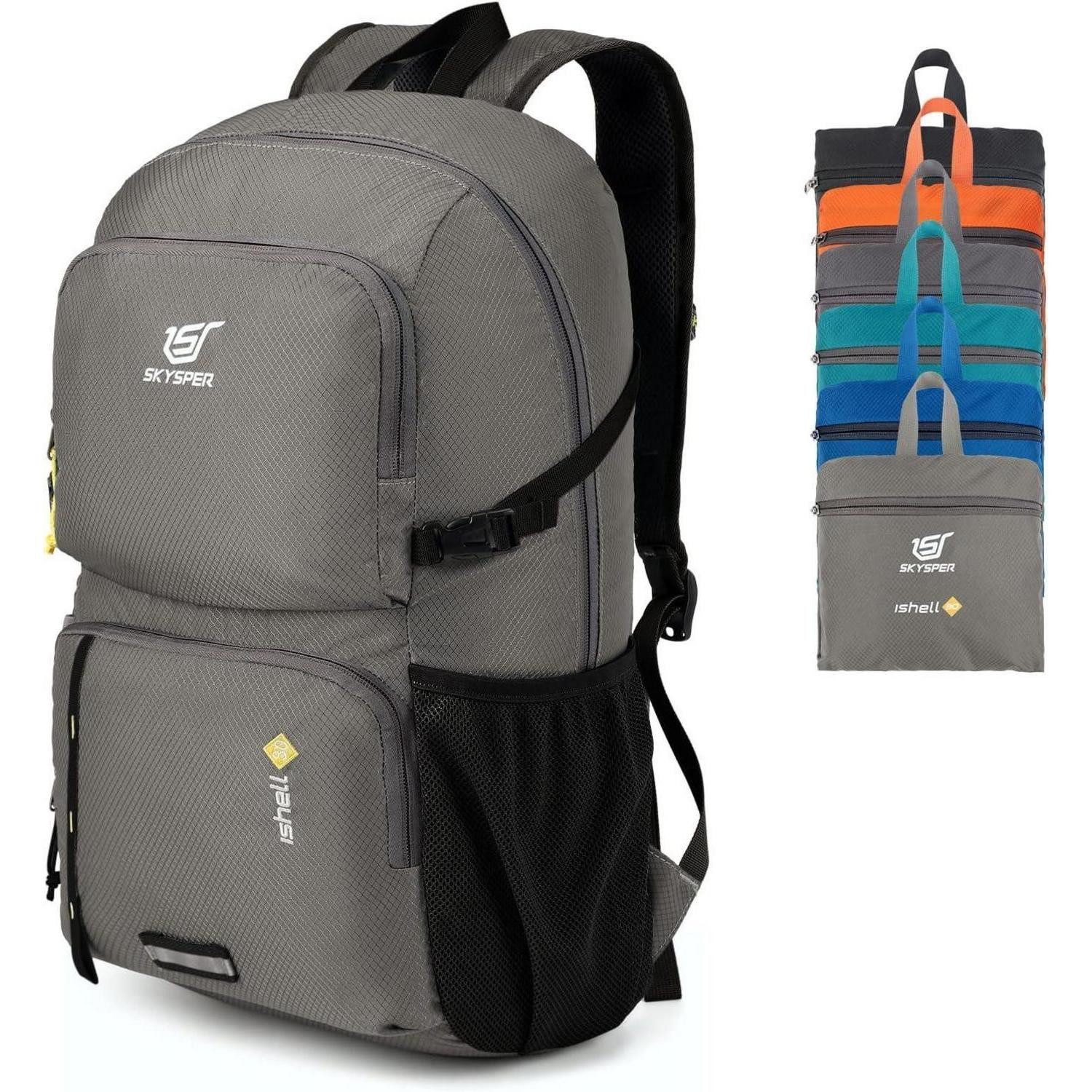 Daypack Rucksack ultraleicht faltbar wasserfest Nassfach Ishell30-hellgrau