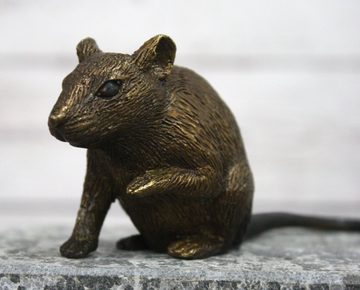 Bronzeskulpturen Skulptur Bronzefigur kleine sitzende Maus