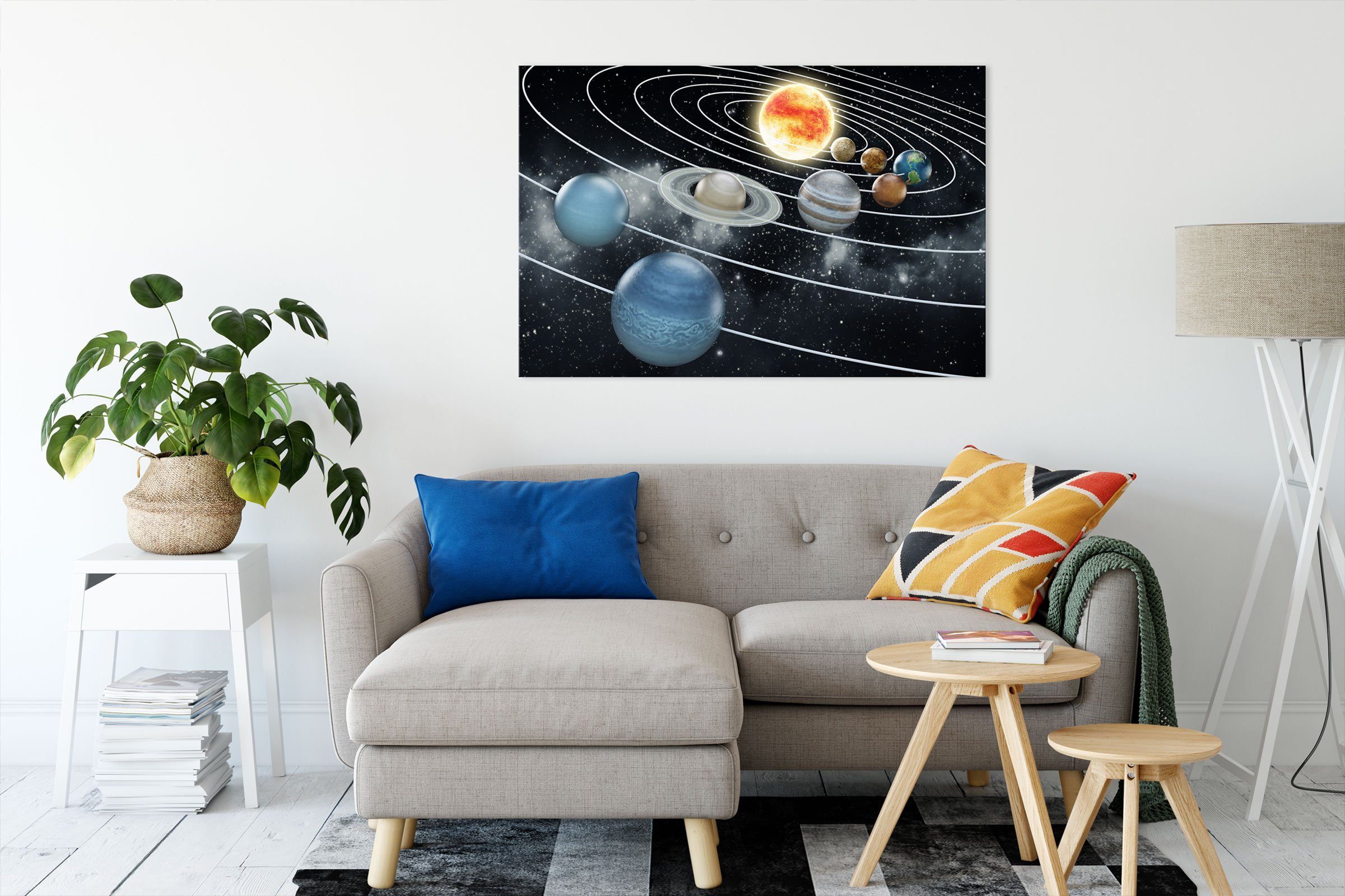 Pixxprint Leinwandbild Sonnensystem mit unseren Planeten, Sonnensystem mit unseren Planeten (1 St), Leinwandbild fertig bespannt, inkl. Zackenaufhänger