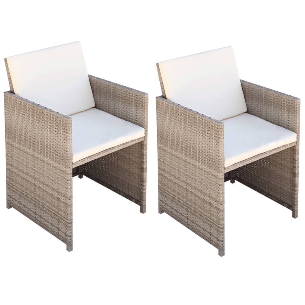 furnicato Gartenstuhl Gartenstühle 2 Stk. mit Polstern und Kissen Poly Rattan Beige