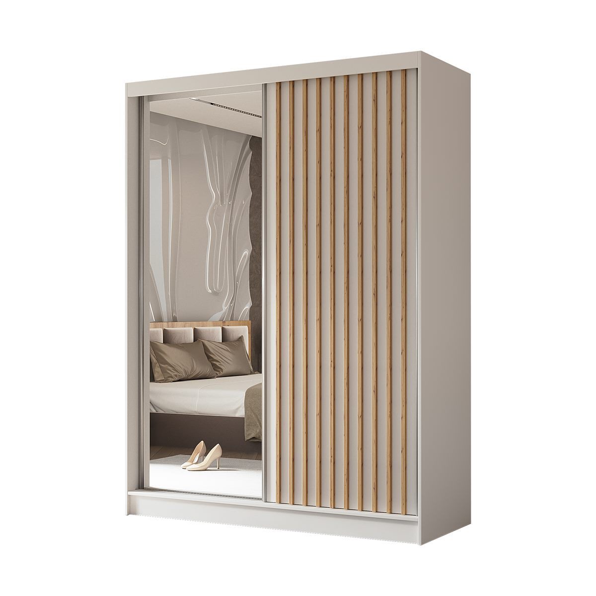 Compleo Schwebetürenschrank mit gerifflete Front VENTURA, Breite: 160 cm, Modern design Kleiderschrank mit Spiegel