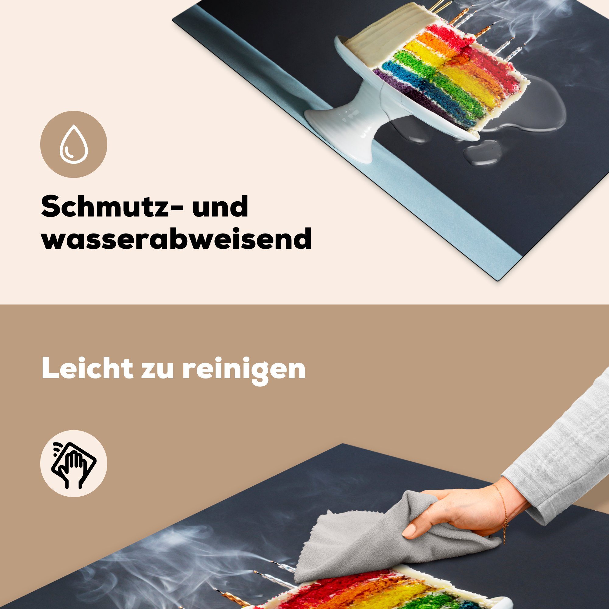 Ausgeblasene (1 Schutz Geburtstagstorte, Ceranfeldabdeckung küche, cm, einer Induktionskochfeld MuchoWow bunten 81x52 die tlg), auf für Kerzen Herdblende-/Abdeckplatte Vinyl,