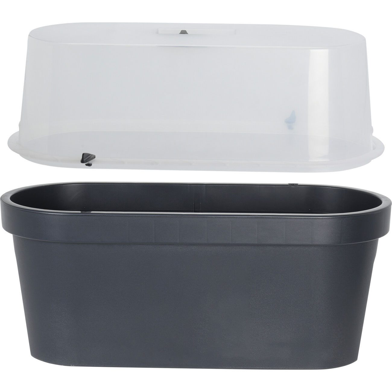 Koopman Blumentopf Geländer-Pflanzkübel Blumentopf 59cm Balkon-Topf mit Haube Anthrazit (1 St., 1er/2er-Set), Balkongeländer-Blumentopf mit Mini-Gewächshaus-Haube & Ablauföffnung
