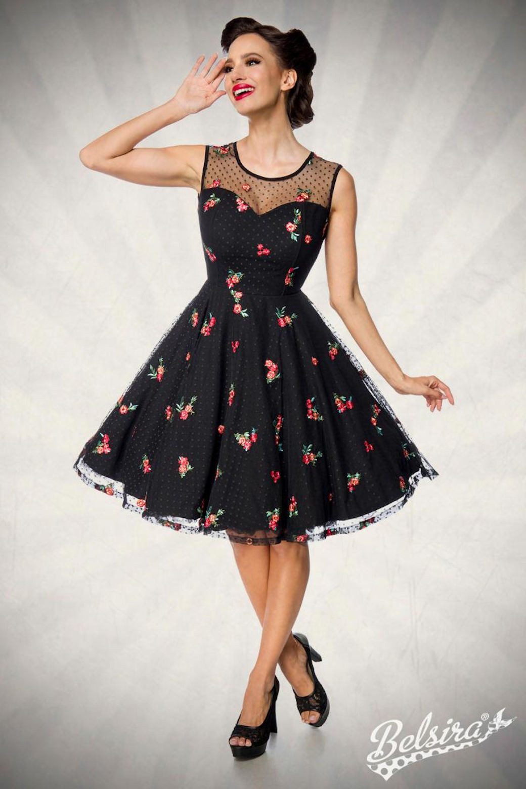 BELSIRA Cocktailkleid Retro Kleid mit Blumen Abendkleid Cocktailkleid Rockabilly Kleid