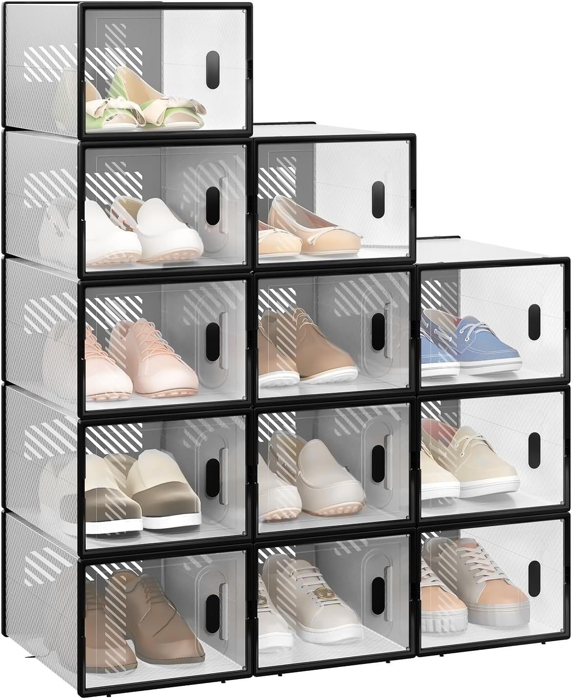 Woltu Schuhregal, 12-tlg., stapelbar, mit magnetischer Tür, Kunststoffbox günstig online kaufen