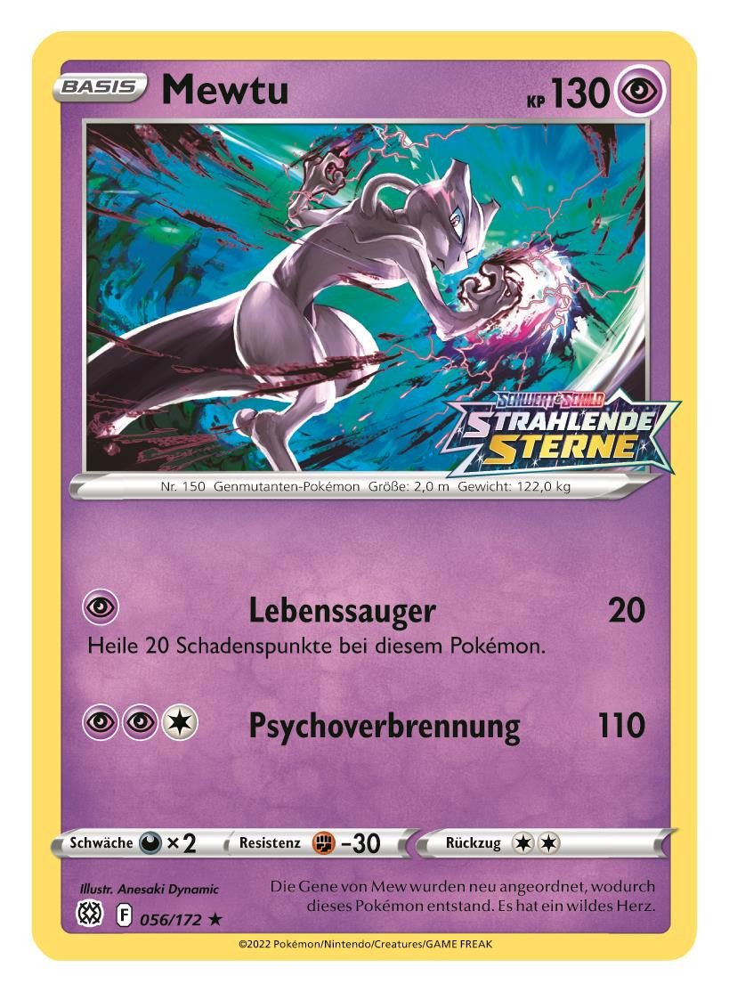 AMIGO Sammelkarte Pokemon Karte - Mewtu 056/172 - Rare Promo Strahlende Sterne Deutsch