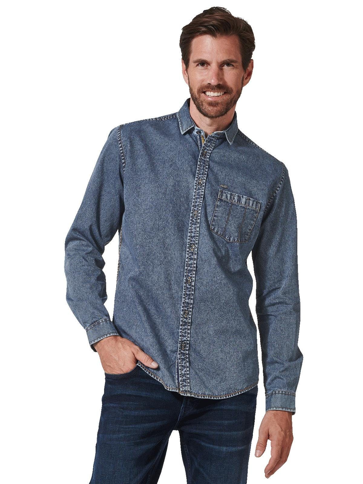 Engbers Langarmhemd engbers Herren Langarm-Hemd in Denim-Optik, Indigoblau günstig online kaufen