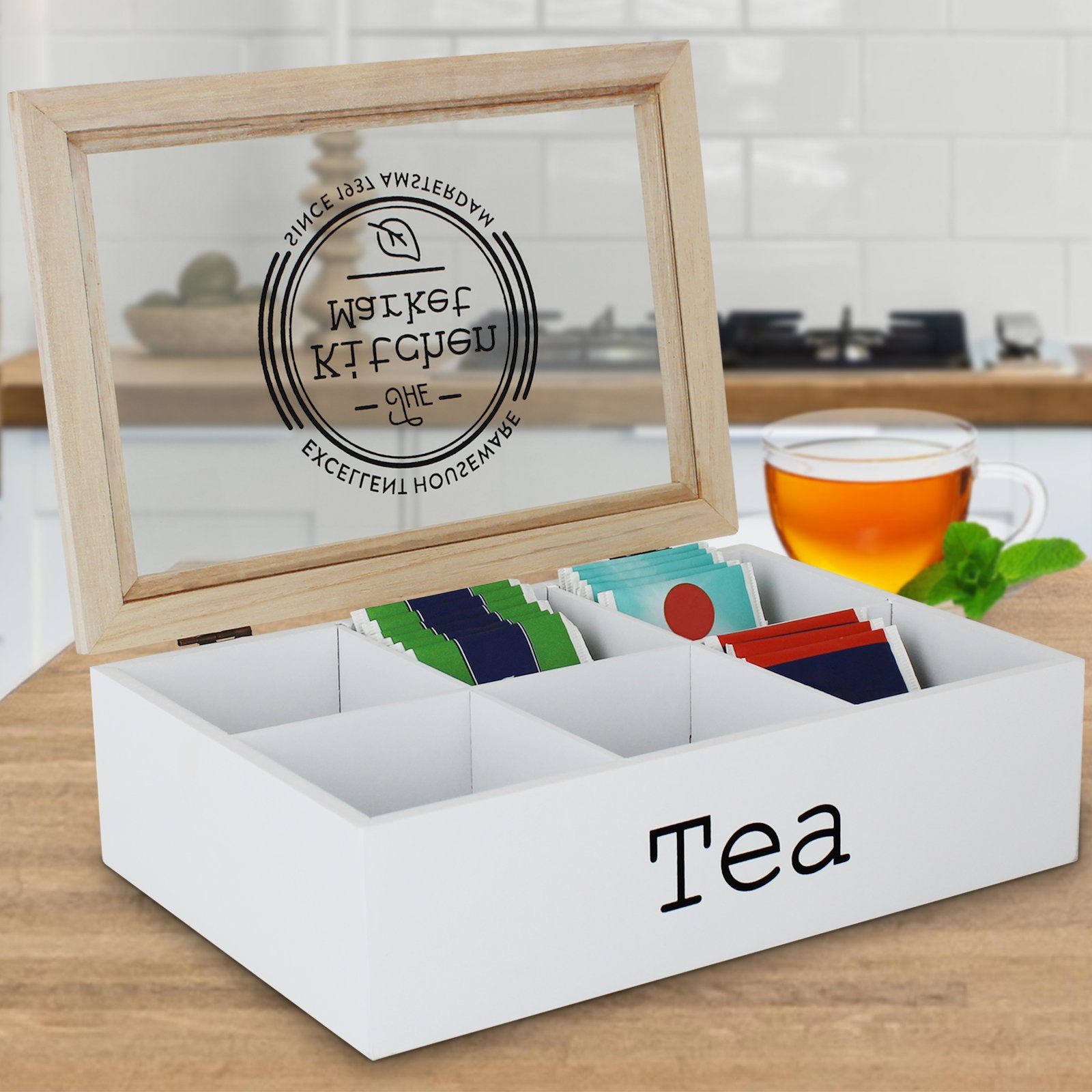 Teedose Teekiste Holzteebox, Dose Teekasten Teebox Kitchen Koopman Modellwahl Teebeutelbox Aufbewahrung Box Market Kiste Tee Teebeutel