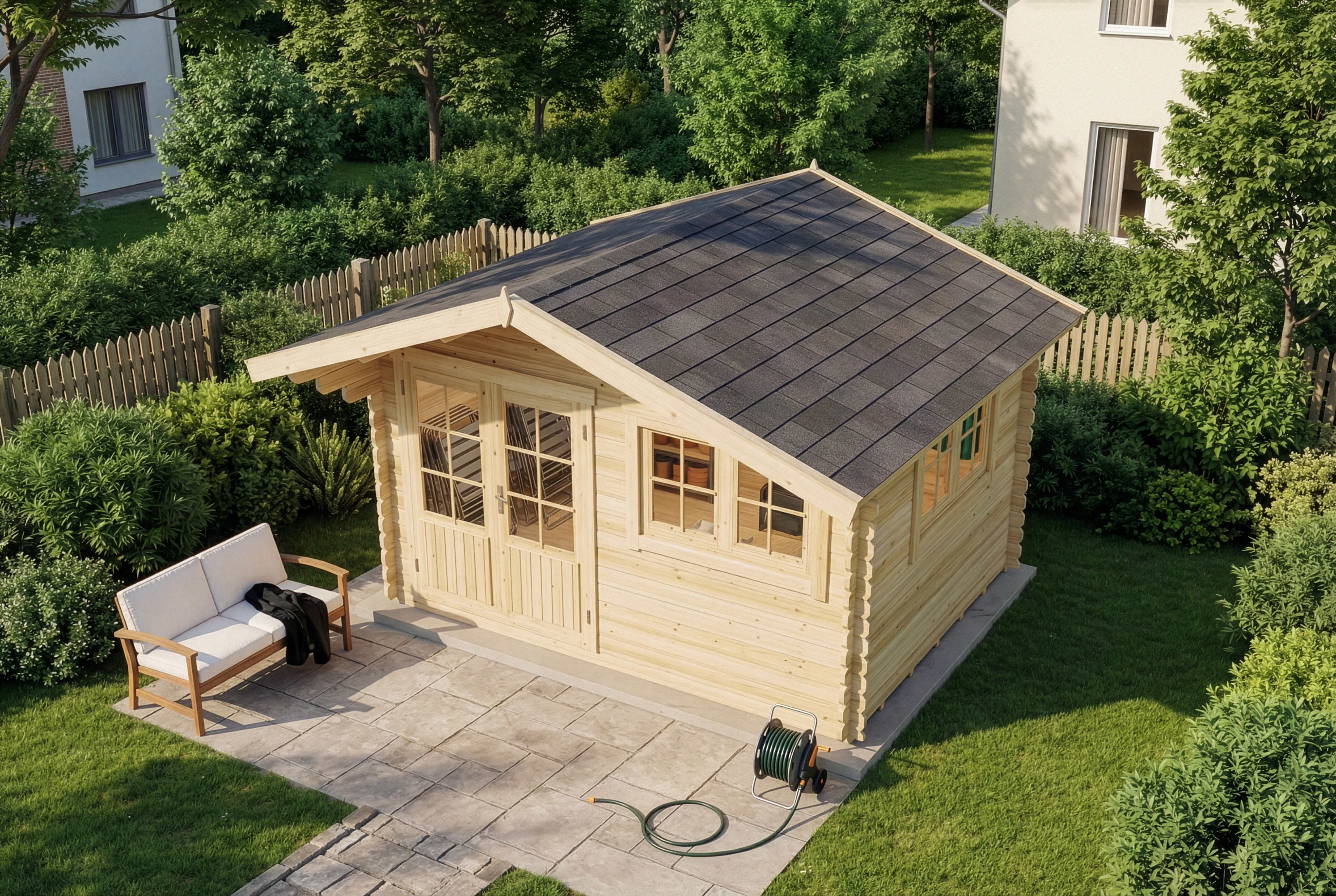 Alpholz Gartenhaus Holz Gabriel 400 x 300 cm, BxT: 435x367 cm, in Naturbelassen Inkl. Fußboden mit 34mm Wandstärke