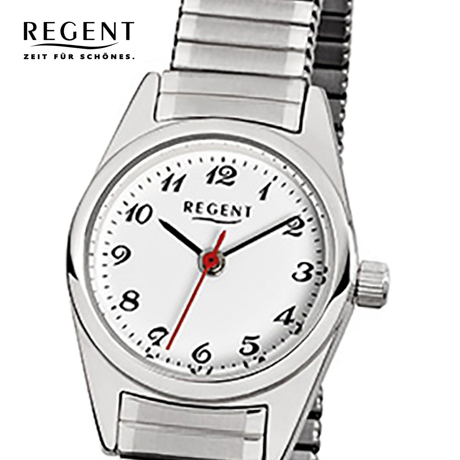 Regent Damen Armbanduhr (ca. rund, Edelstahlarmband Damen-Armbanduhr Quarzuhr F-270, 22mm), Analog silber Regent klein