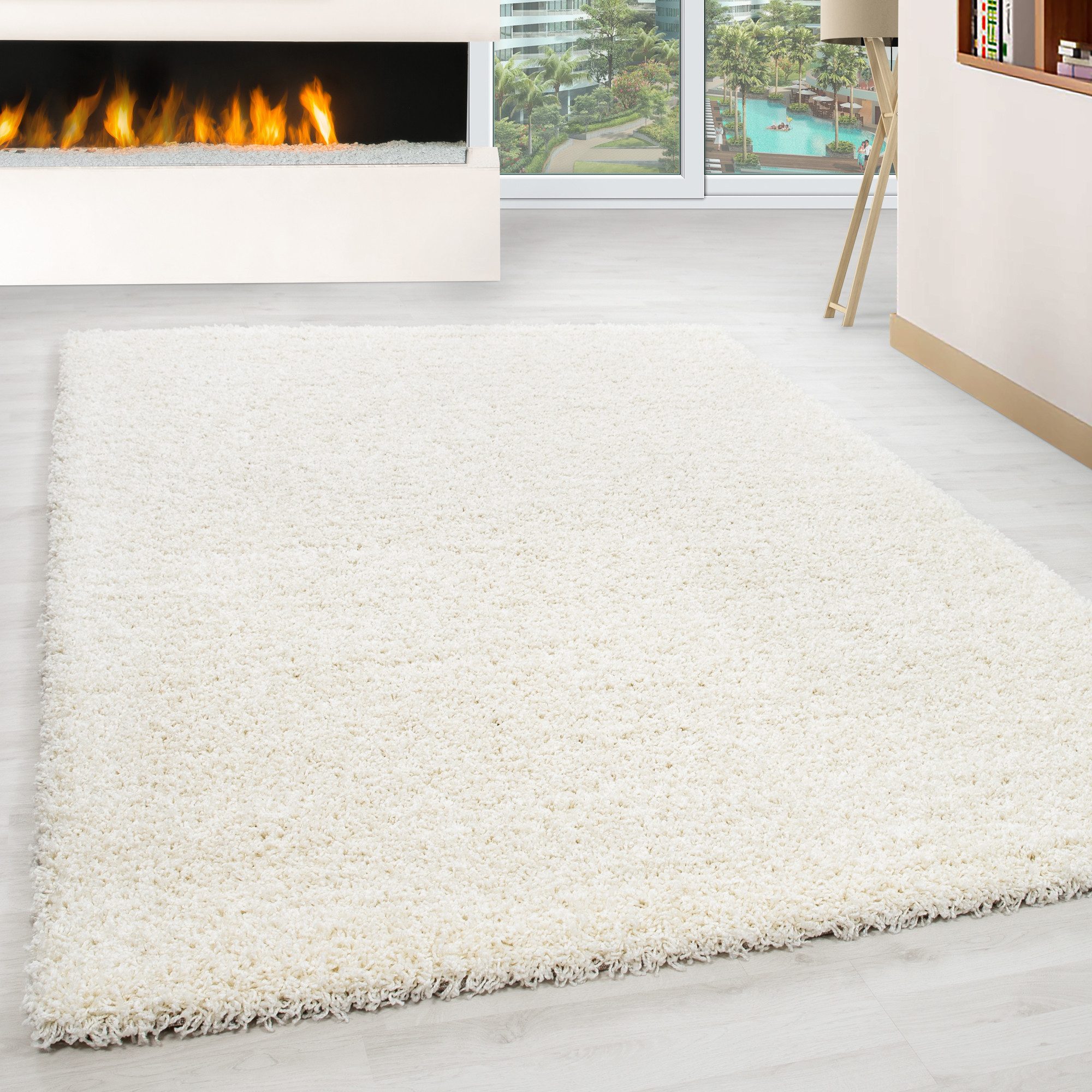 KADIMA DESIGN Teppich RHEIN Shaggy Langflor Wohnzimmer Schlafzimmer Waschbar Esszimmer, Läufer, Höhe: 32 mm, Creme, 80x150 cm, Wohnzimmerteppich Strapazierfähig Waschbar