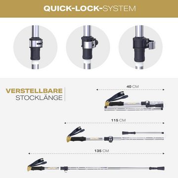 POWRX Wanderstöcke Faltbare Trekkingstöcke Alu, 40 cm, Schnellverschl., Gold Aluminium