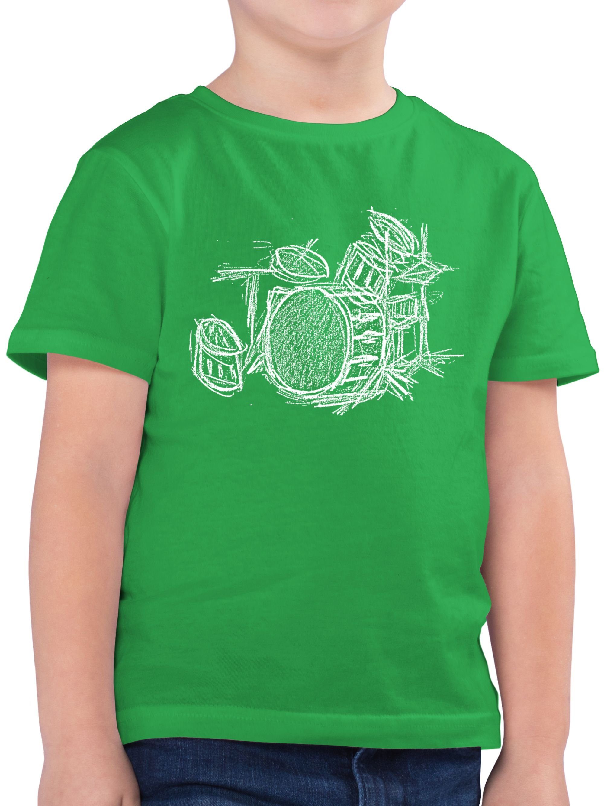 Kreidezeichnung Grün Shirtracer Music 2 T-Shirt Schlagzeug -