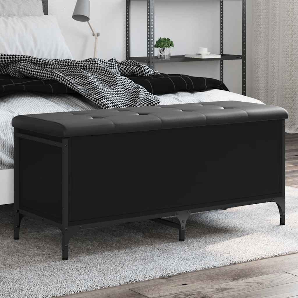 furnicato Truhenbank Sitzbank Schwarz 102 x 42 x 45 cm mit Stauraum und Kissen, Flurbank mit Kunstlederkissen, Metallrahmen und stabilen Scharnieren