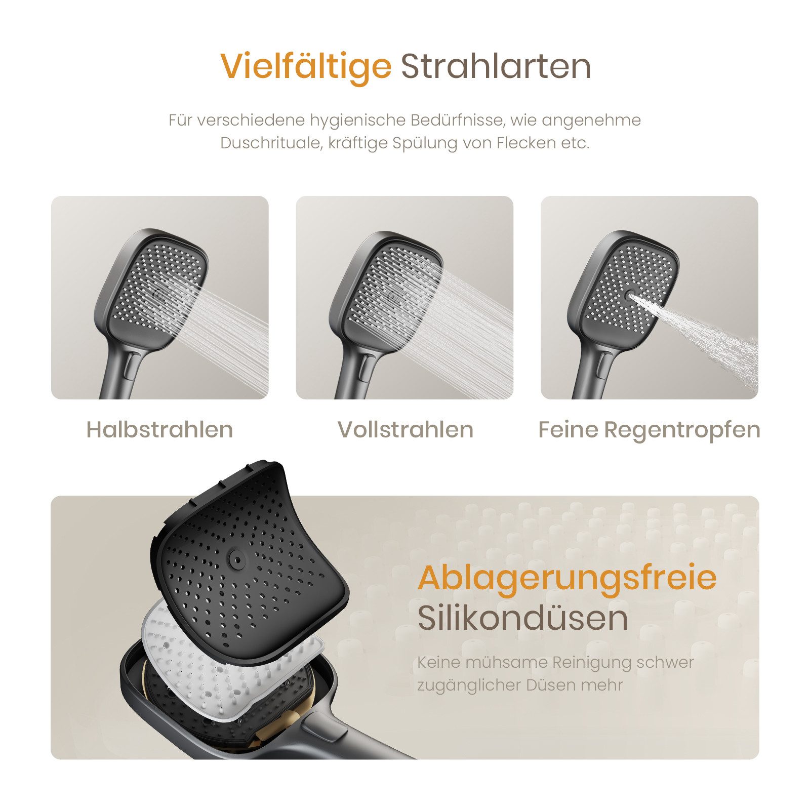 EMKE Duschsystem mit Thermostat – Handbrause mit integrierter Glasablage, Höhe 60 cm, 3 Strahlart(en), Brausegarnitur Duschsystem Duschsäule Duschset mit 150cm Schlauch