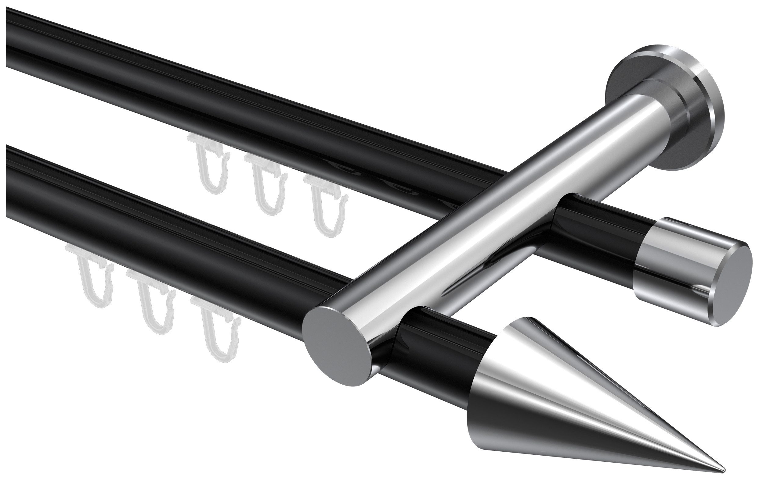 INTERDECO Innenlaufschiene Platon Savio, Ø 20 mm, 2-läufig, Fixmaß, kürzbar, Wandmontage, Aluminium, Schwarz / Chrom / Bicolor
