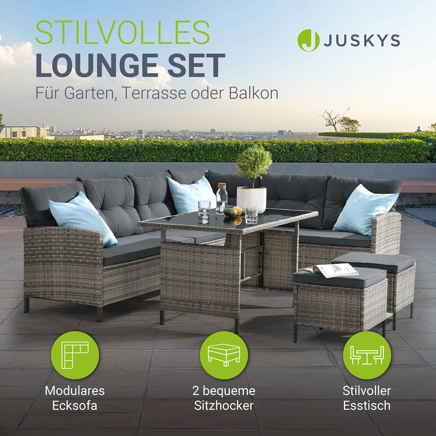 Juskys Gartenlounge-Set Manacor, (Gartenlounge), Polyrattan Gartenmöbel-Set günstig online kaufen