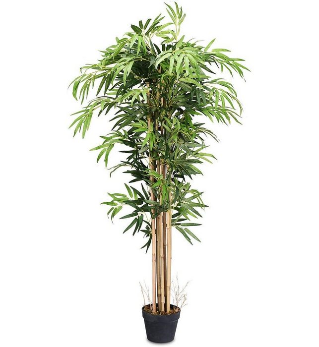 Kunstbaum Bambus COSTWAY 150cm mit 8 Stämmen und Kunststoff-Topf