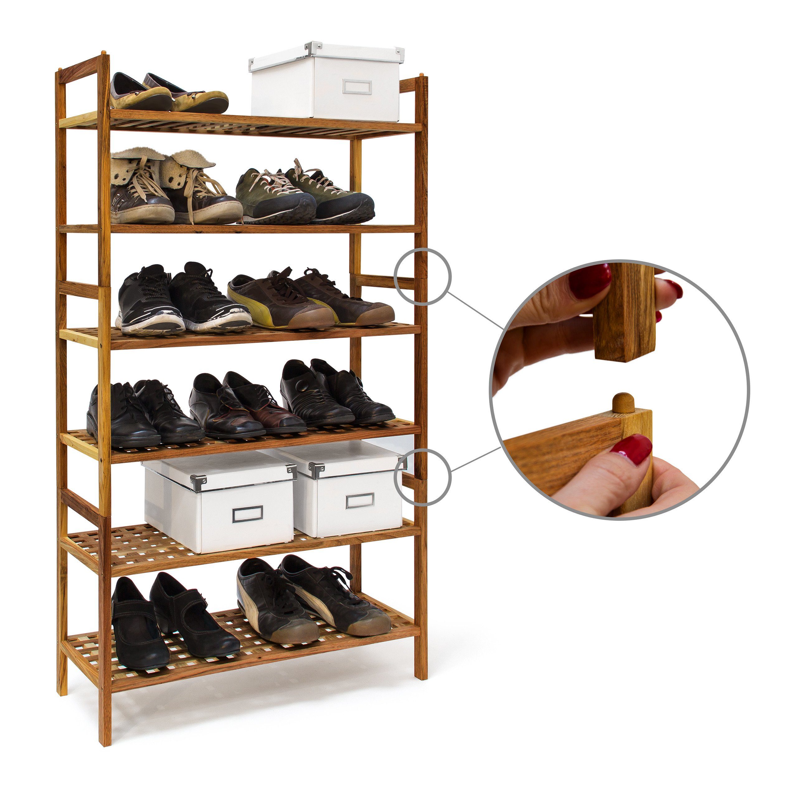 relaxdays Schuhregal Walnuss stapelbar