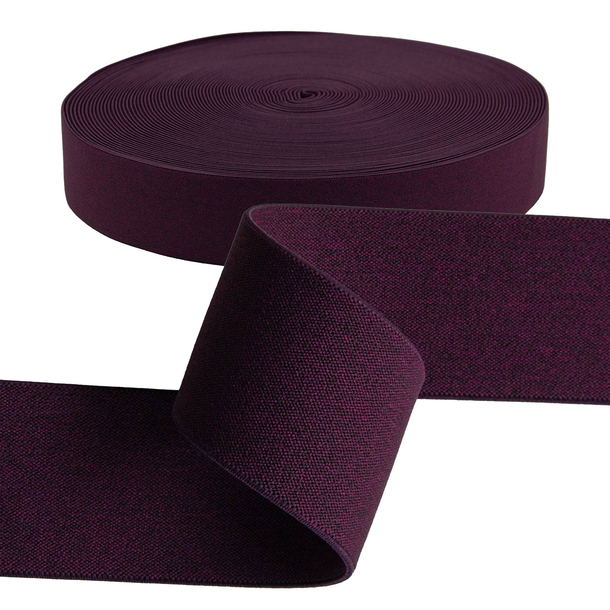 maDDma Gummiband Gummiband meliert ab 1m x 40mm beidseitig Gummilitze flach Stretch, aubergine
