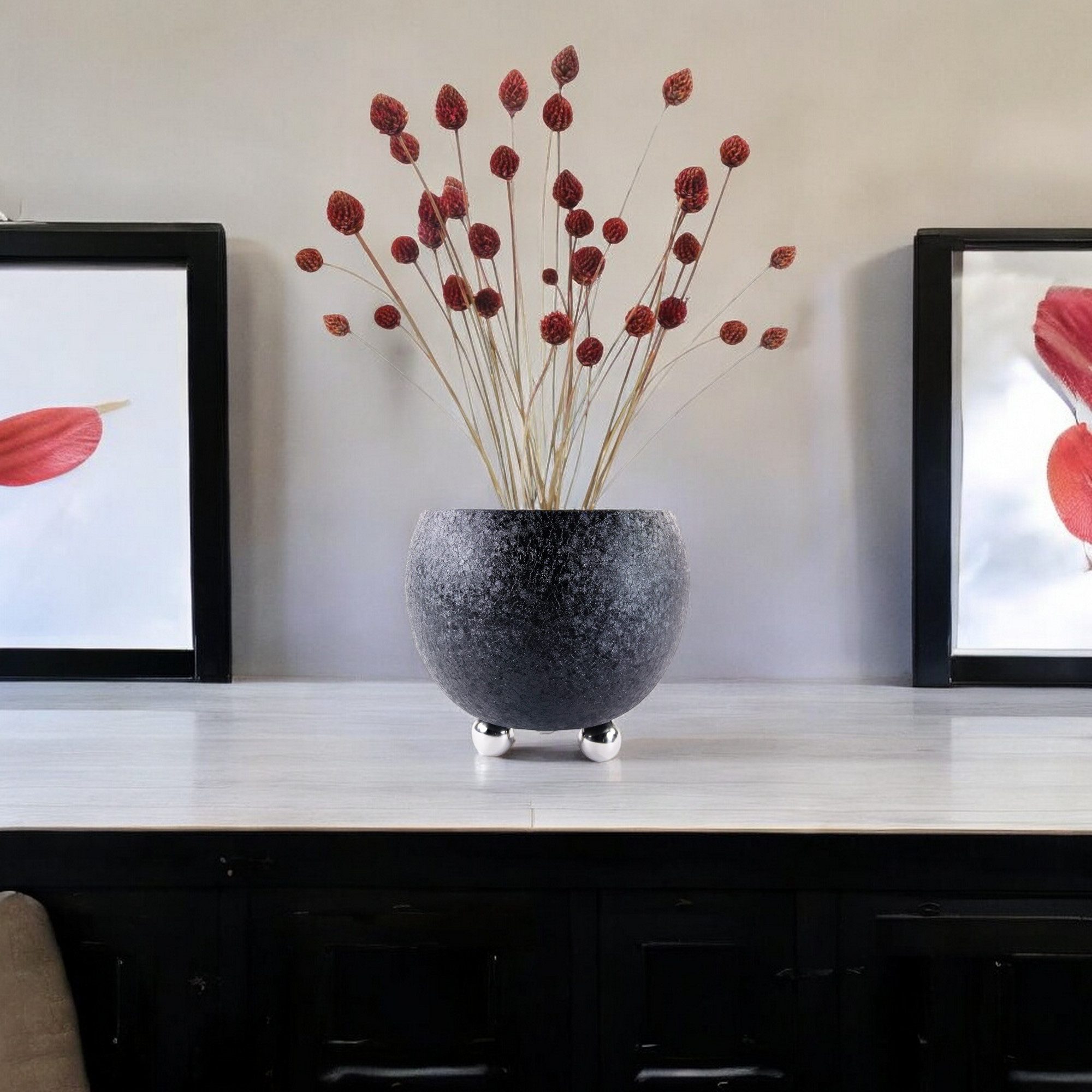 trends for living Pflanzkübel Blumentopf Pflanzentopf Kübel in Schwarz mit Edelstahlfüßen 4 Größen