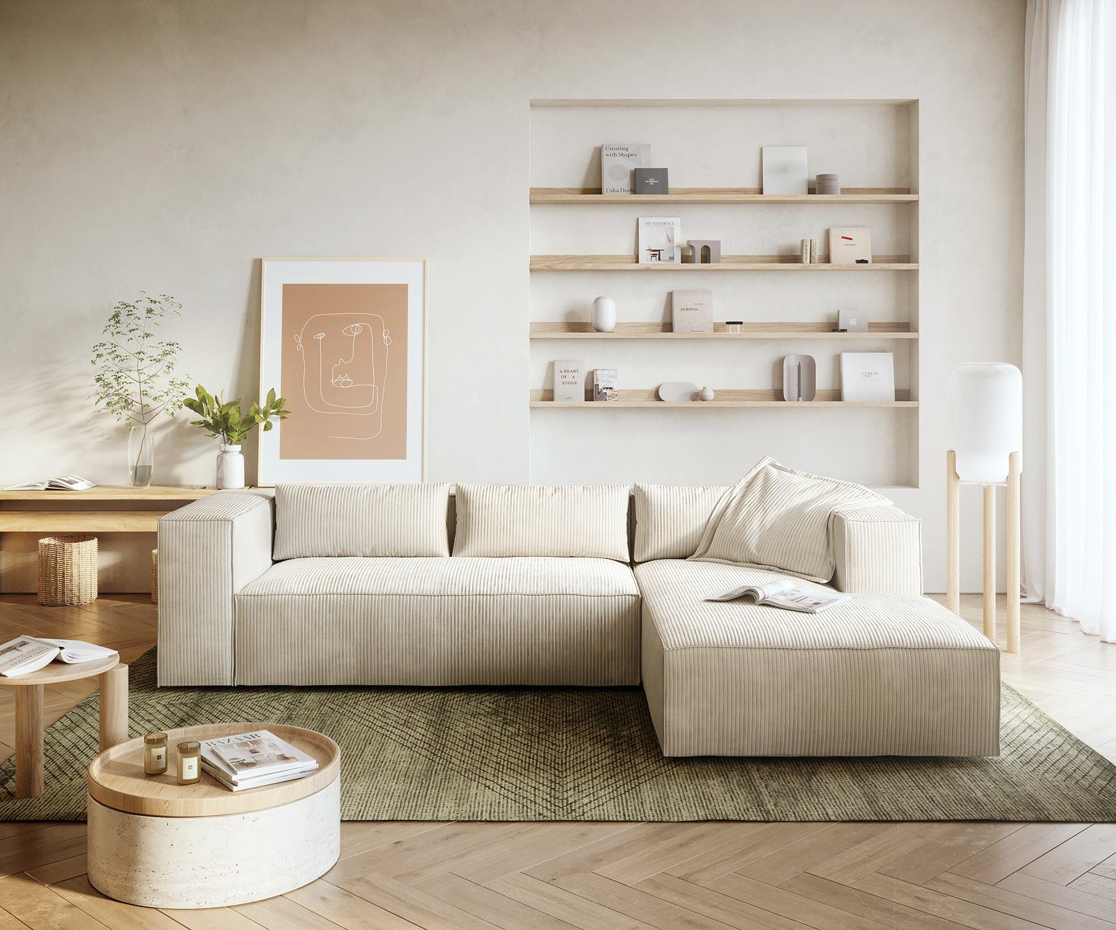 DELIFE Ecksofa Brom, Cord Beige 260x175 cm Recamiere rechts günstig online kaufen