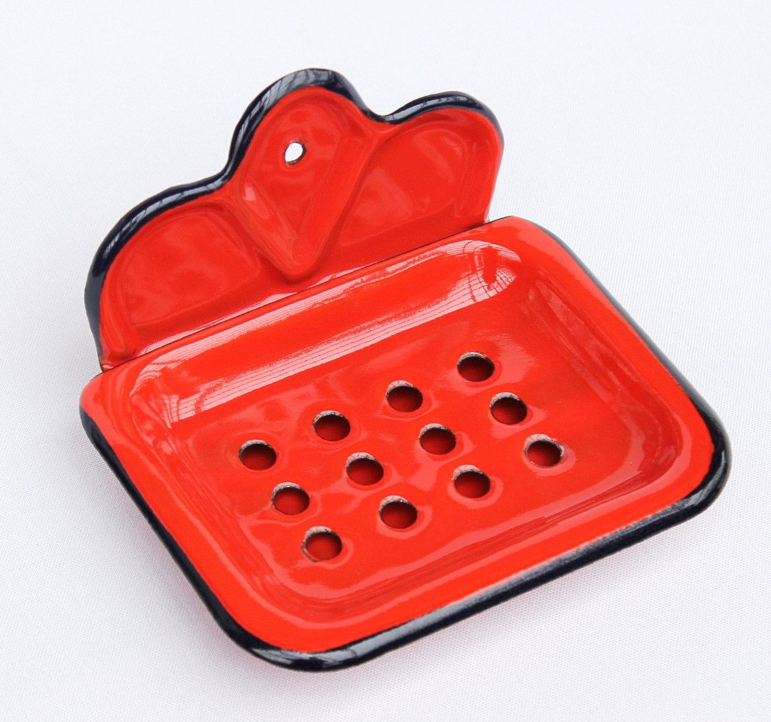 DanDiBo Seifenhalter 618 Rot Seifenschale 13 cm emailliert Landhaus Emaille Seifenspender, Breite: 13 cm