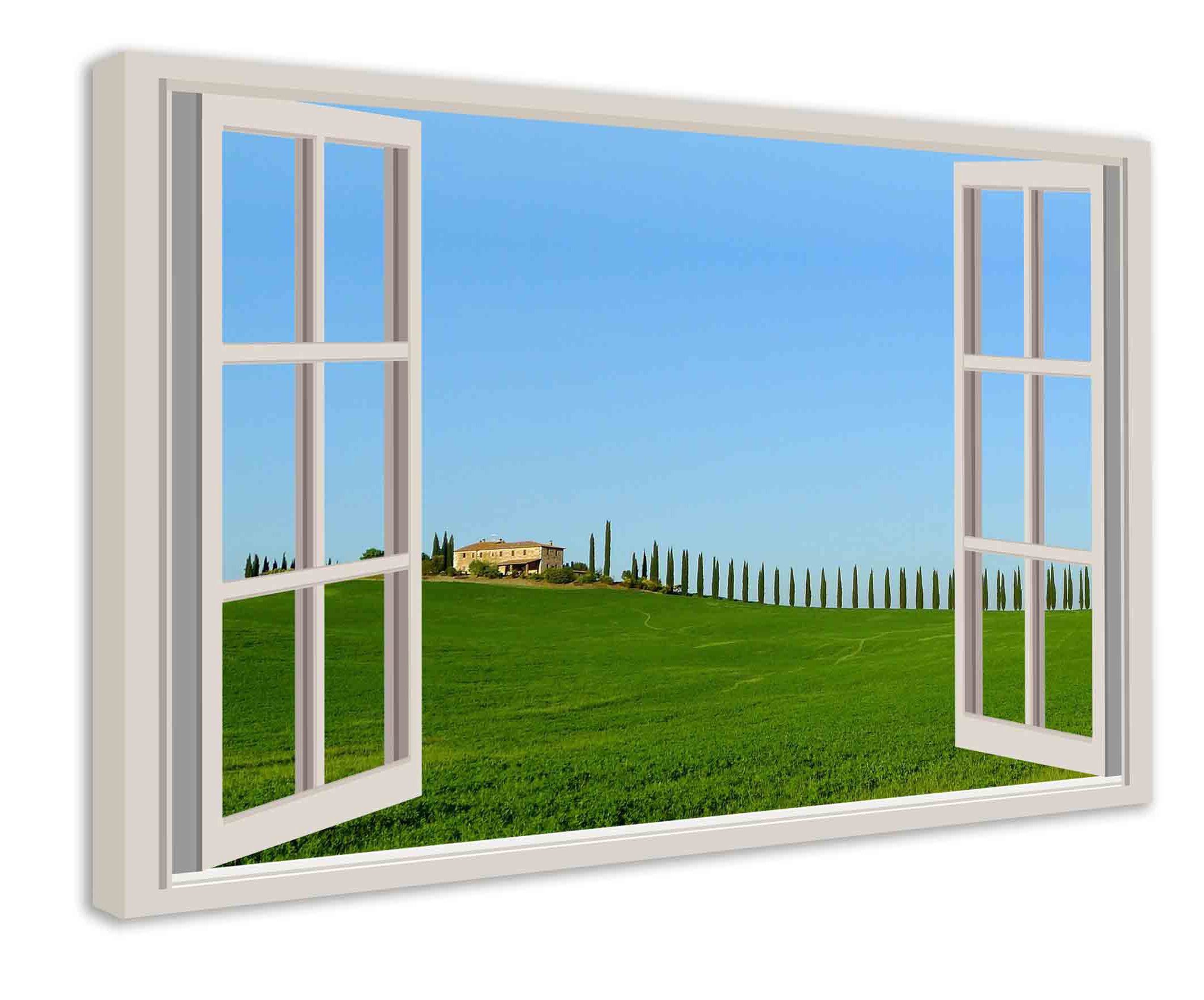 Leinwando Leinwandbild Gemälde Fensterblick auf die Toskaner-Всеe Wandbild zum aufhängen