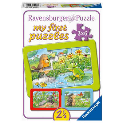 Ravensburger Rahmenpuzzle Kleine Gartentiere 3 x 6 Teile, Puzzleteile