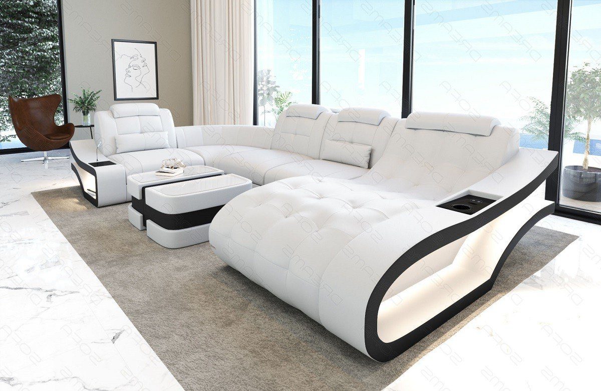 Ledercouch, Leder Wohnlandschaft Couch wahlweise mit Bettfunktion Elegante Dreams Sofa U-Form Ledersofa