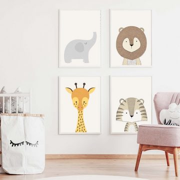 WANDKIND Poster Kinderzimmer Poster 4er Set Premium P716 / Safaritiere, Wandposter in verschiedenen Größen