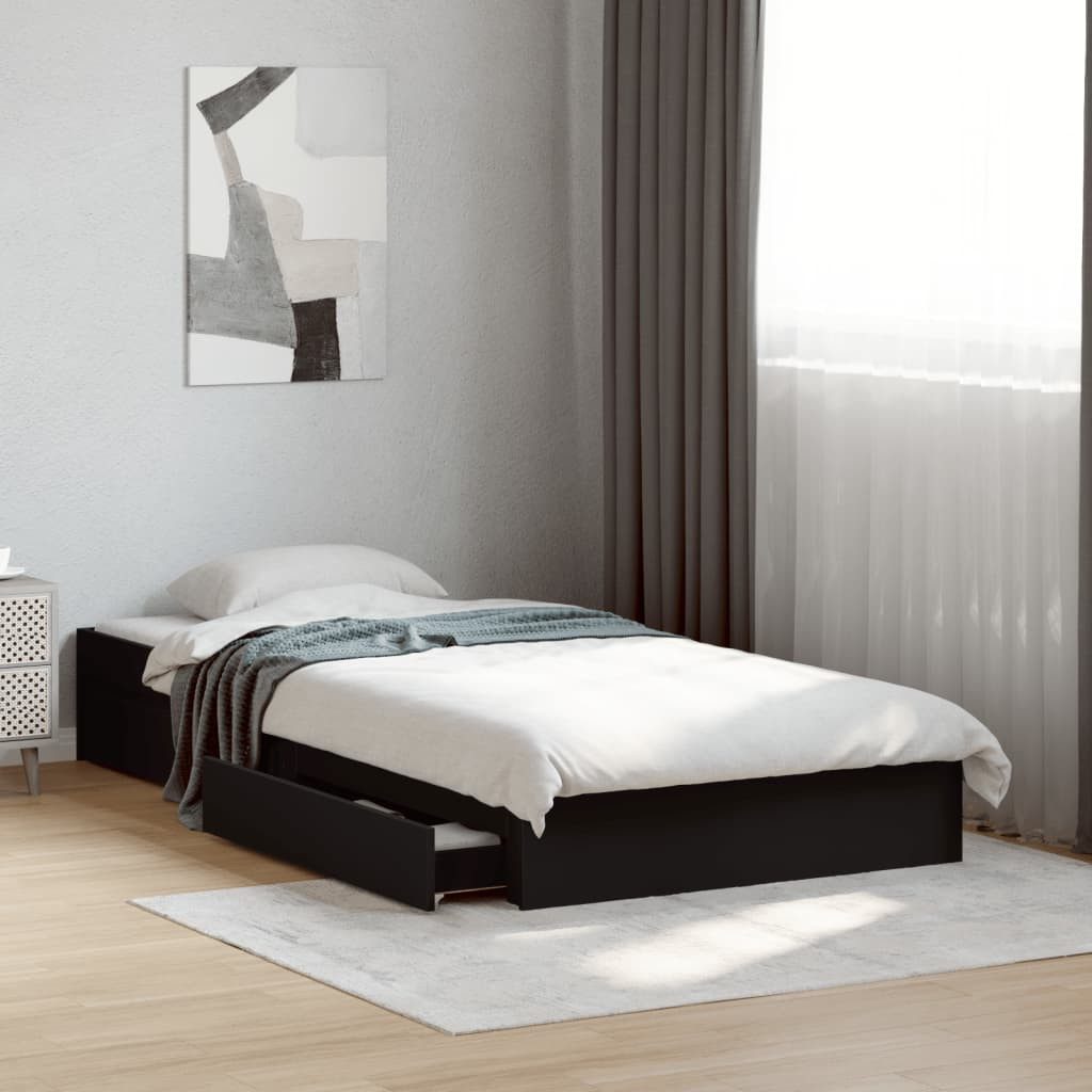 vidaXL Bett, Bettgestell mit Schubladen Schwarz 90x190 cm Holzwerkstoff günstig online kaufen