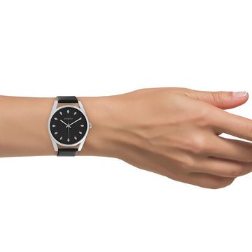 OOZOO Quarzuhr Oozoo Damen Armbanduhr schwarz Analog, (Analoguhr), Damenuhr rund, groß (ca. 45mm) Lederarmband, Elegant-Style