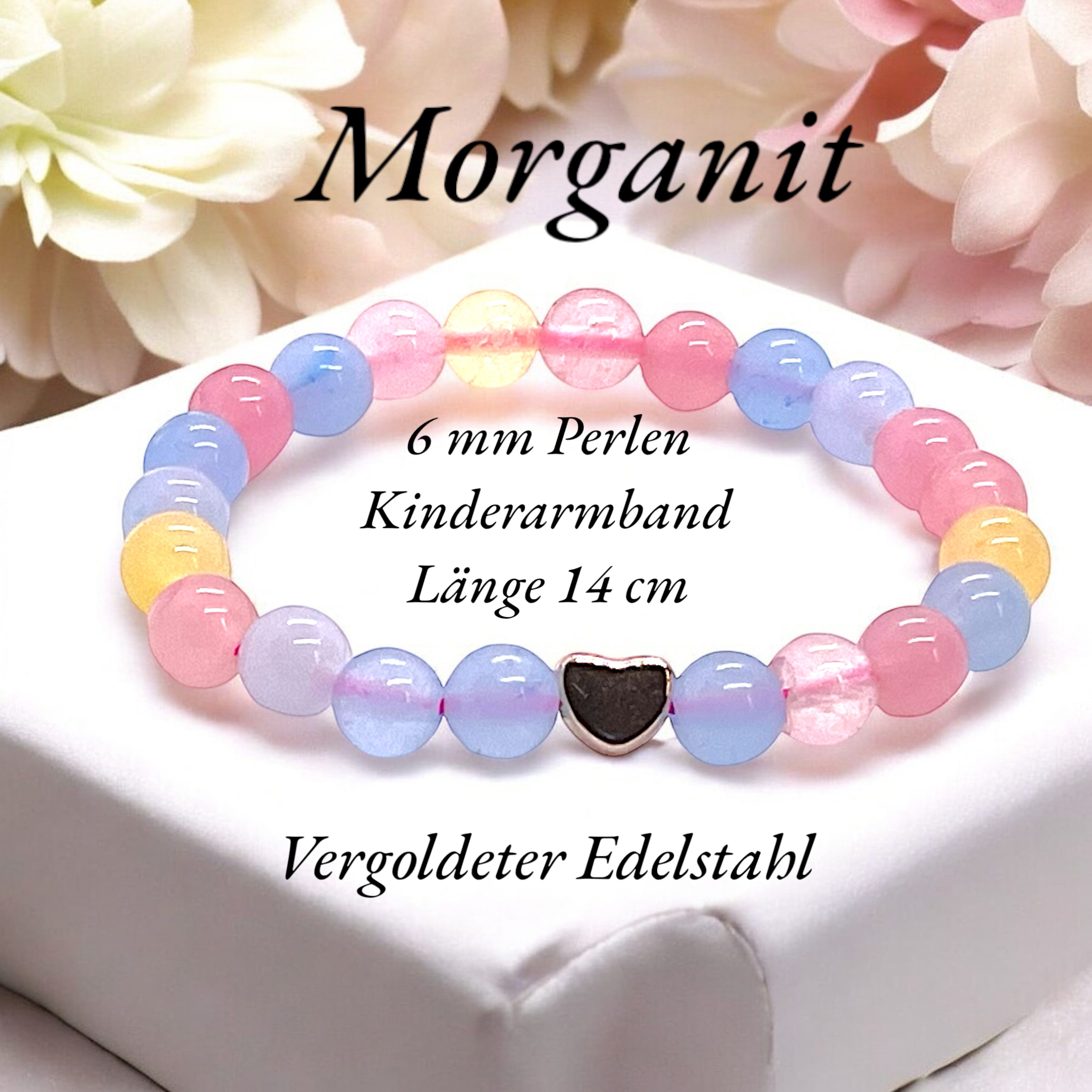 Steinfixx® Perlenarmband Edelsteinarmband aus Morganit mit 14k rosèvergoldeten Elementen (Einzelarmband 1-tlg. oder als Set Mama und Tochter, 1-tlg., incl. Geschenkbox, Handmade in Germany), Der Engelsstein, Symbol der Liebe - 18cm oder 14 cm -