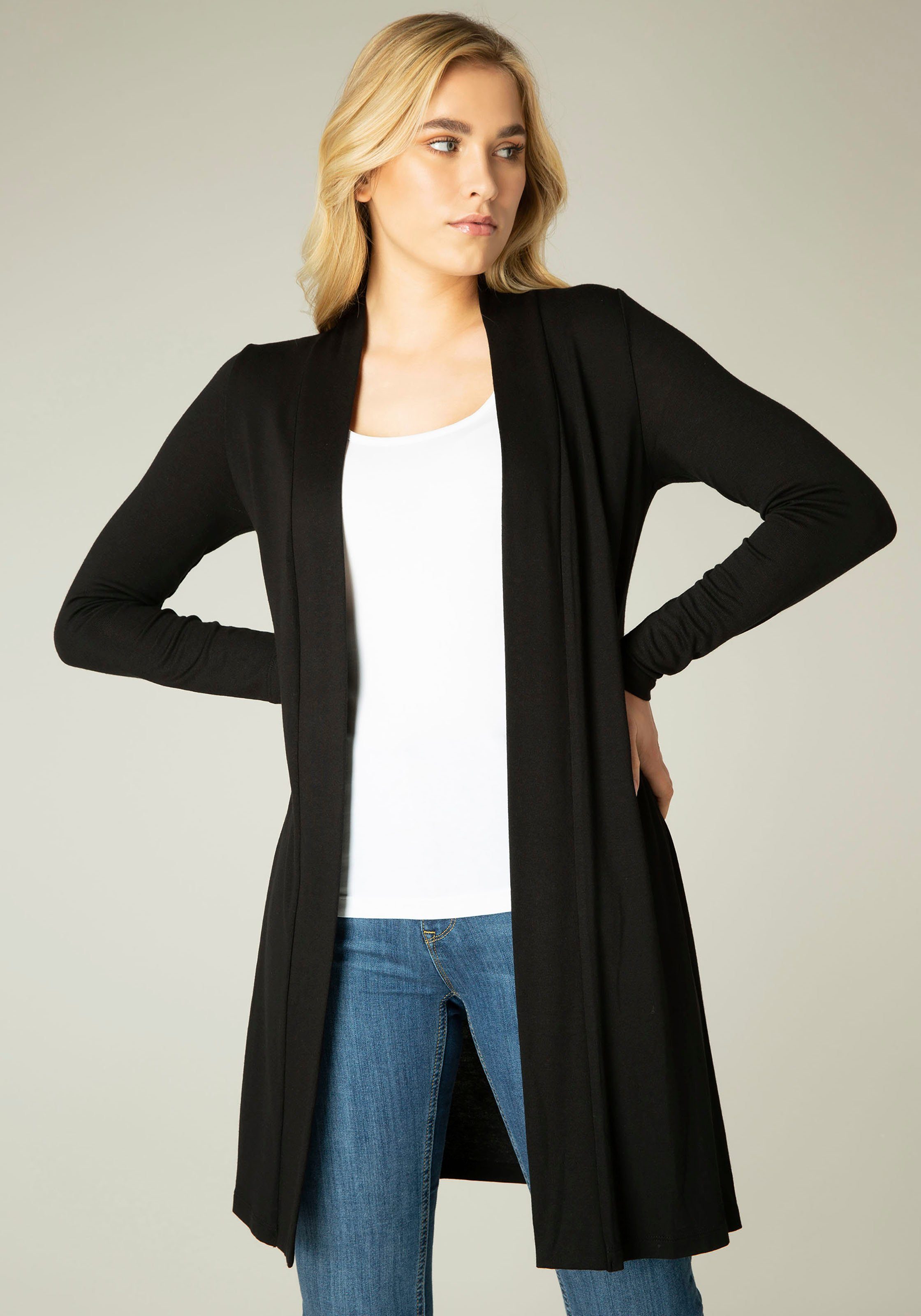 Level black geschnitten und Long Yayla Bequem lang Longstrickjacke Base