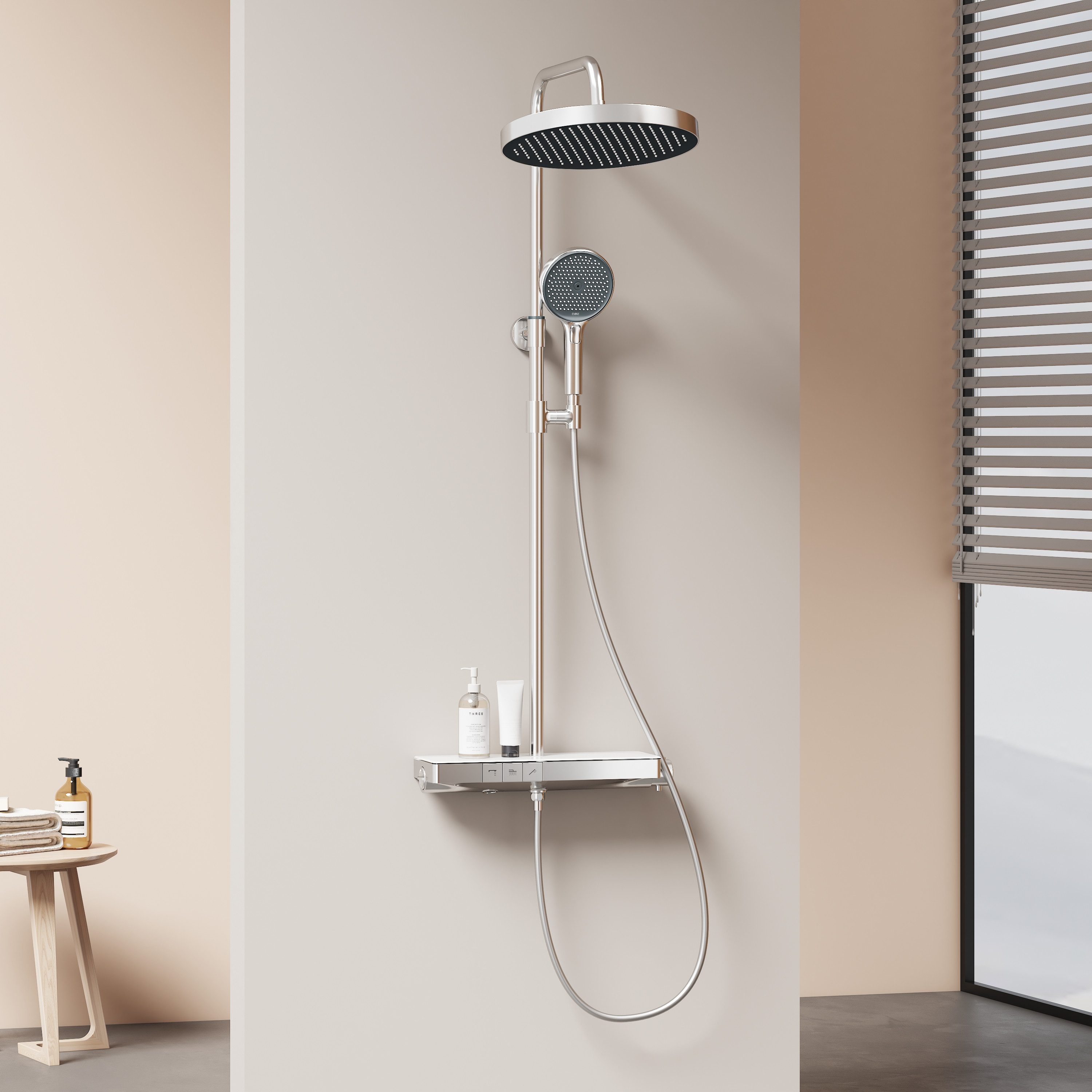 EMKE Duschsystem Thermostat Duschset Runder Kopfbrause und Duscharmatur chr günstig online kaufen