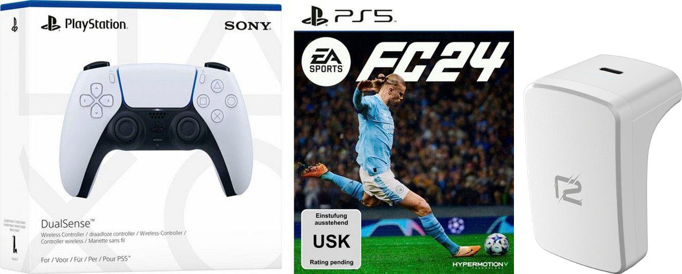 Ready2gaming DualSense Weiß + EA Sports FC 24 + Akkupack PlayStation 5-Controller